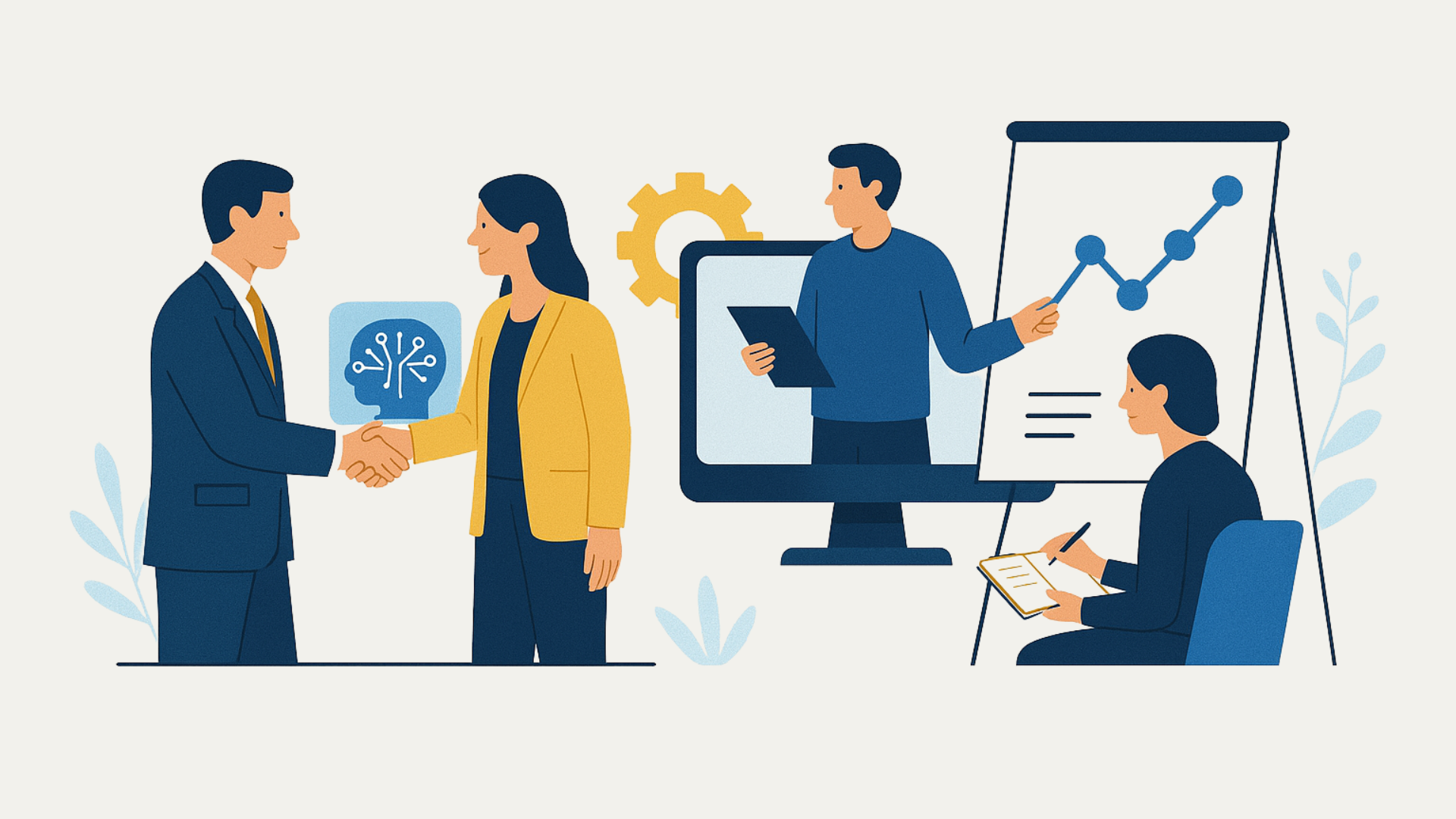 AI consulting team showing data analysis and business partnership